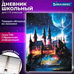 Дневник 1-11 класс 48 л., кожзам (твердая с поролоном), печать, цветной блок, BRAUBERG, "Замок", 106953