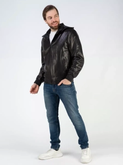 Кожаная куртка демисезонная с капюшоном