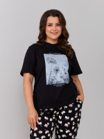 Пижама с брюками КБк-193П/черный-ромашки