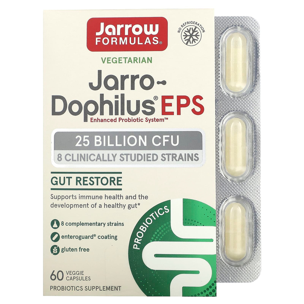 Jarrow Formulas, Jarro-Dophilus EPS, пробиотики, 25 млрд, 60 вегетарианских капсул с технологией Enteroguard