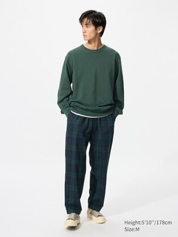 UNIQLO ФЛАНЕЛИВЫЕ БРЮКИ В КЛЕТКУ, ТЕМНО-ЗЕЛЕНЫЙ