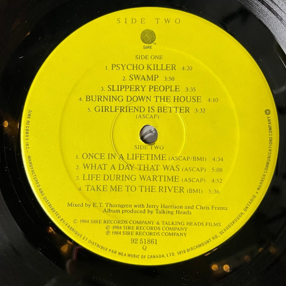 Винтажная виниловая пластинка LP Talking Heads Stop Making Sense (Canada 1984)