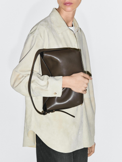 Massimo Dutti Небольшая сумка через плечо из кожи наппа, хаки