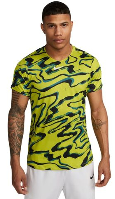 Мужская теннисная футболка Nike Court Dri-Fit Advantage Printed Top - bright cactus/white