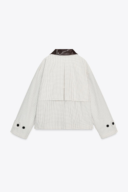 ZARA КОРОТКИЙ ТРЕНЧ С ВОРОТНИКОМ ИЗ ИСКУССТВЕННОЙ КОЖИ — ZW COLLECTION, БЕЛЫЙ/ЧЕРНЫЙ