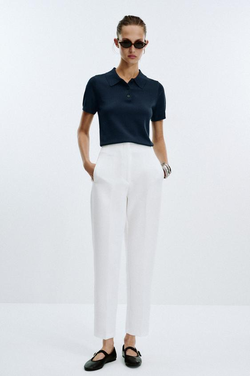 ZARA БРЮКИ С ВЫСОКОЙ ПОСАДКОЙ, БЕЛЫЙ