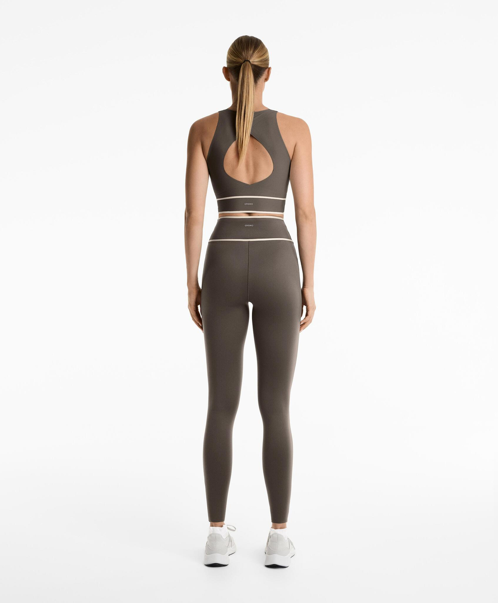 OYSHO Легинсы Perfect-adapt с V-образным вырезом на талии, длиной до щиколотки 65 см, серо-коричневый