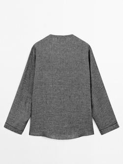 Massimo Dutti Куртка из 100% льна с декоративной отделкой, черный