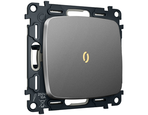 MO652010 Комплект механизма 1-кл выключателя с подсветкой 3200K OMEGA Антрацит серый QUANT (OP6520, VM101, G11Y)