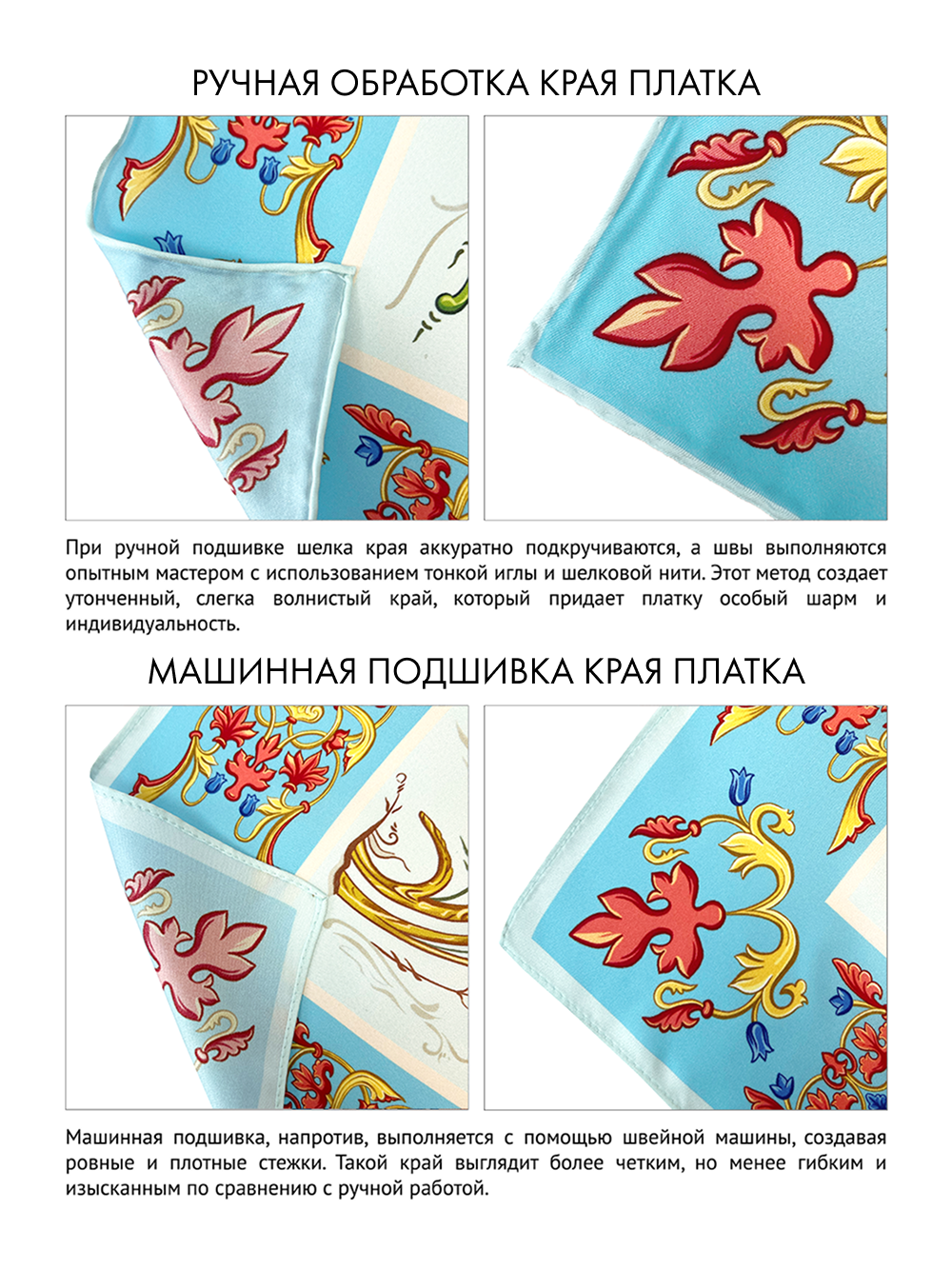 Платок «Зачатьевская роспись. Райский сад» голубой 100% шёлк