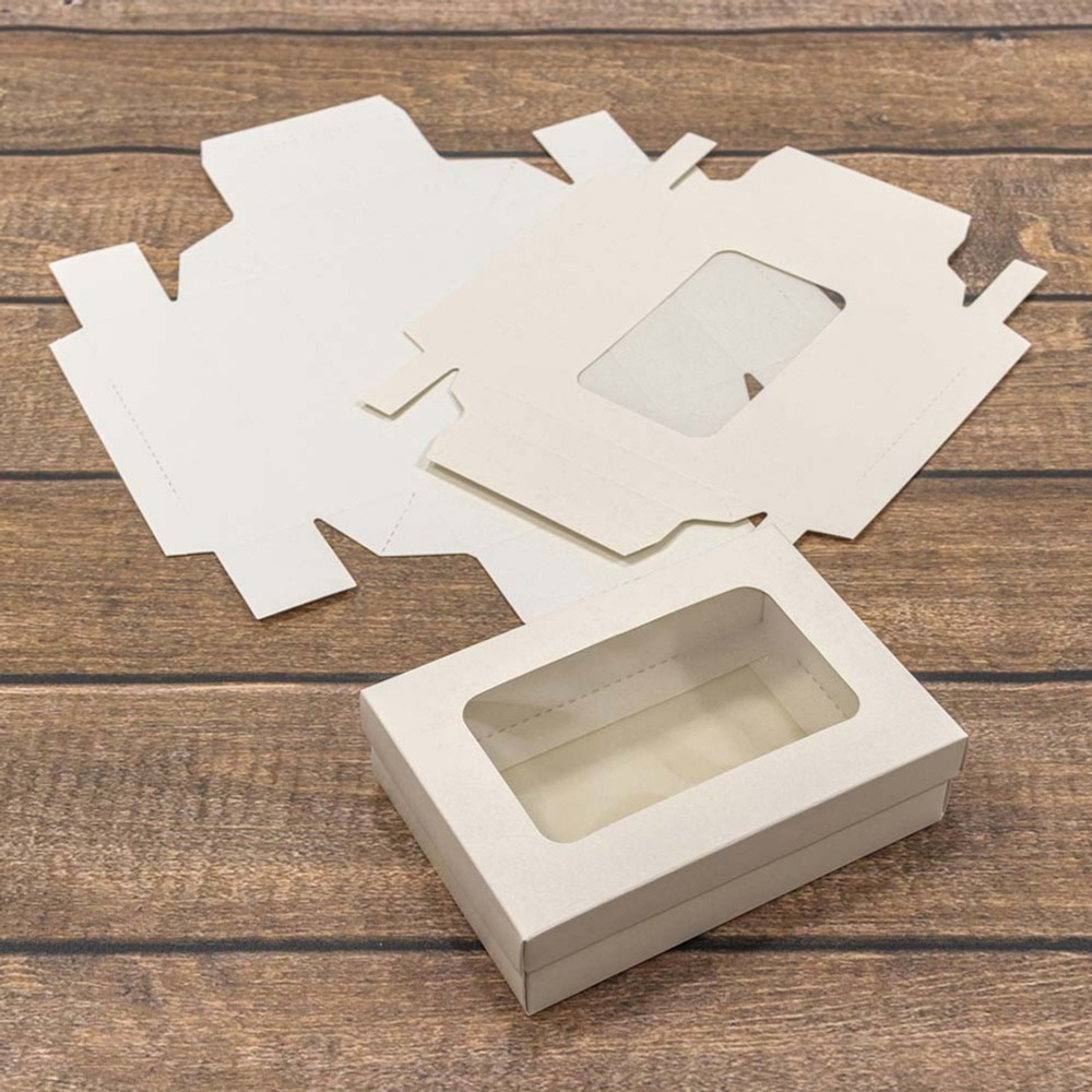 Коробка Для конфет сборная 14.5х10х4 см с окошком (Белый, Крафт)