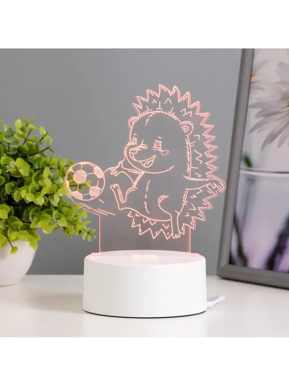 Светильник 3D ночник RISALUX «Ежик футболист», LED RGB, от с
