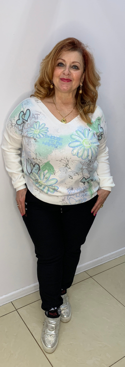 Белый итальянский джемпер-блузон с блестящим принтом