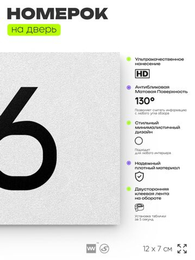 Табличка с номером 66 на дверь квартиры, для офиса, кабинета, аудитории, склада, белая 120х70 мм, Айдентика Технолоджи