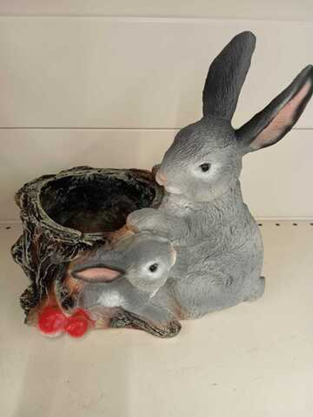 Кашпо зайчиха с зайченком (U09076 Gray)