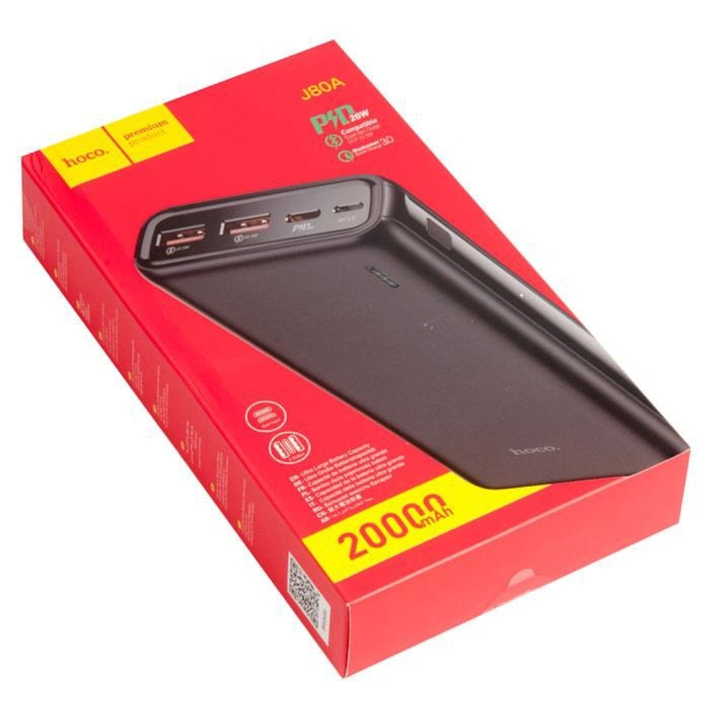 Power Bank 20000mAh, 2 USB, Hoco J80A, черный
