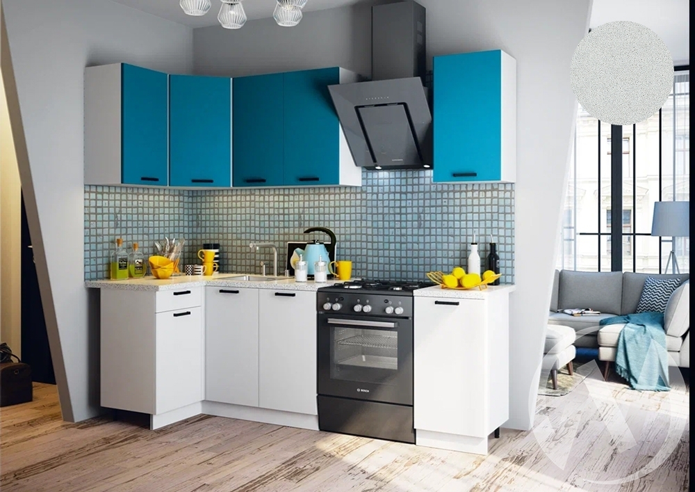 Кухня Техно 1;1*1;8м (белый/атлантик софт; белый снег софт/антарес) Компоновка №6