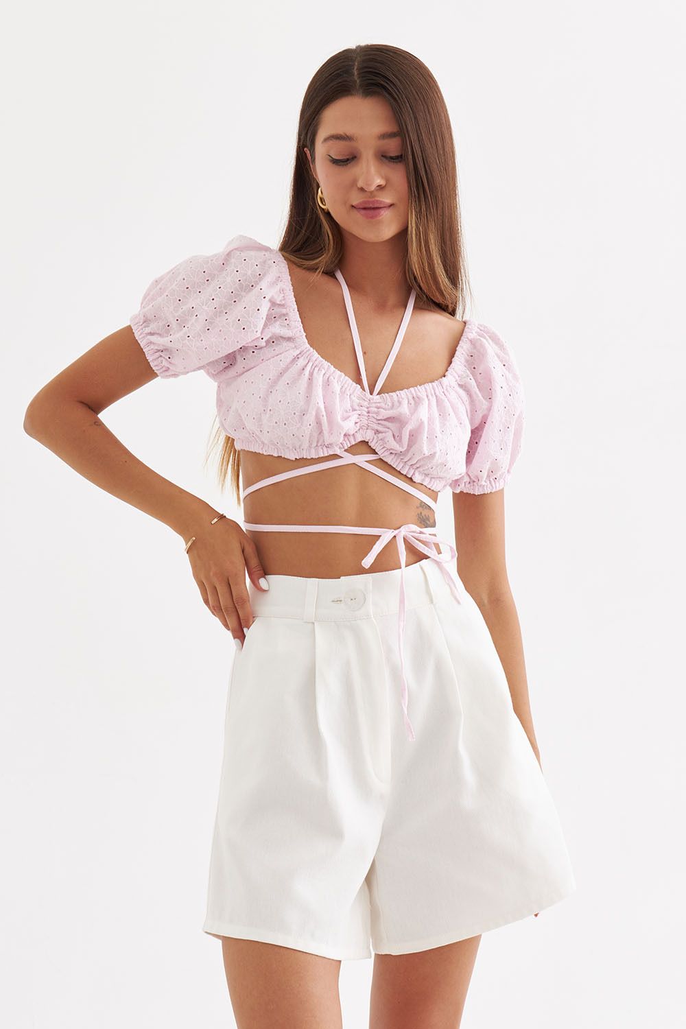 Шорты из денима кремового цвета