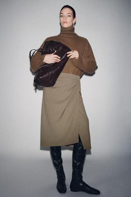 ZARA СТРУЯЩАЯСЯ ЮБКА-ПАРЕО — ZW COLLECTION, СЕРО-КОРИЧНЕВЫЙ