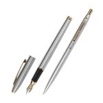 Набор ручек Brauberg Brioso (шариковая 1мм + перьевая 0.5мм), синие, корпус серебро