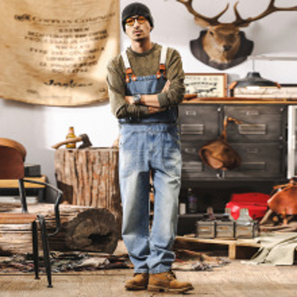 Комбинезон для мужчин джинсовый, свободный американский стиль