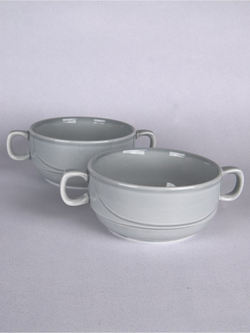 Бульонница супница с ручками фарфоровая тёмно-серый набор 2 шт в стиле акварель