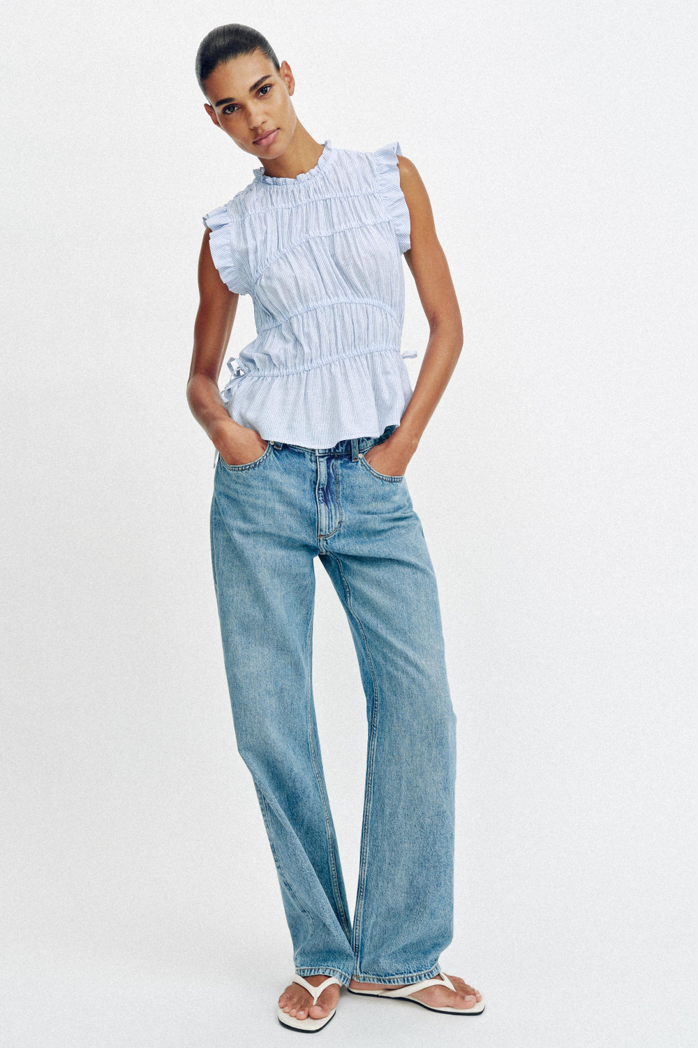 ZARA ТОП В ПОЛОСКУ ИЗ ЭЛАСТИЧНОЙ ТКАНИ, СИНИЙ/БЕЛЫЙ