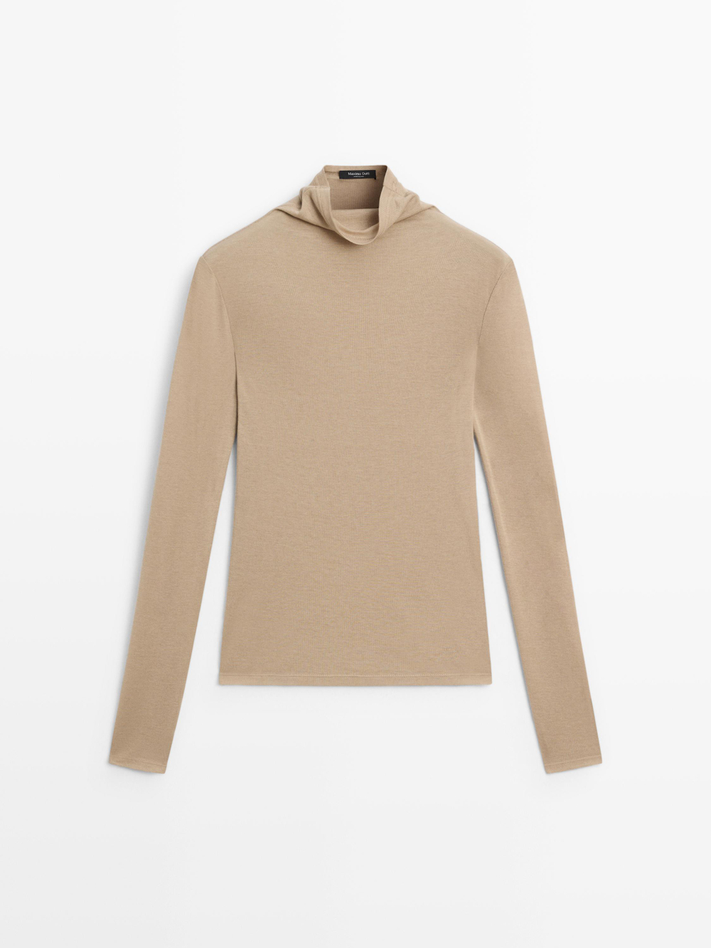 Massimo Dutti Футболка из смеси лиоцелла и шерсти с длинными рукавами, бежевый