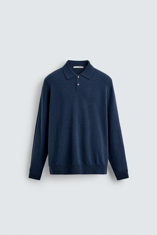 ZARA ТРИКОТАЖНОЕ ПОЛО ИЗ ШЕРСТИ И КАШЕМИРА, ВЫЦВЕТШИЙ СИНИЙ