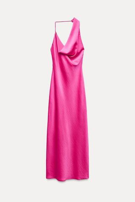 ZARA АСИММЕТРИЧНОЕ АТЛАСНОЕ ПЛАТЬЕ, РОЗОВЫЙ