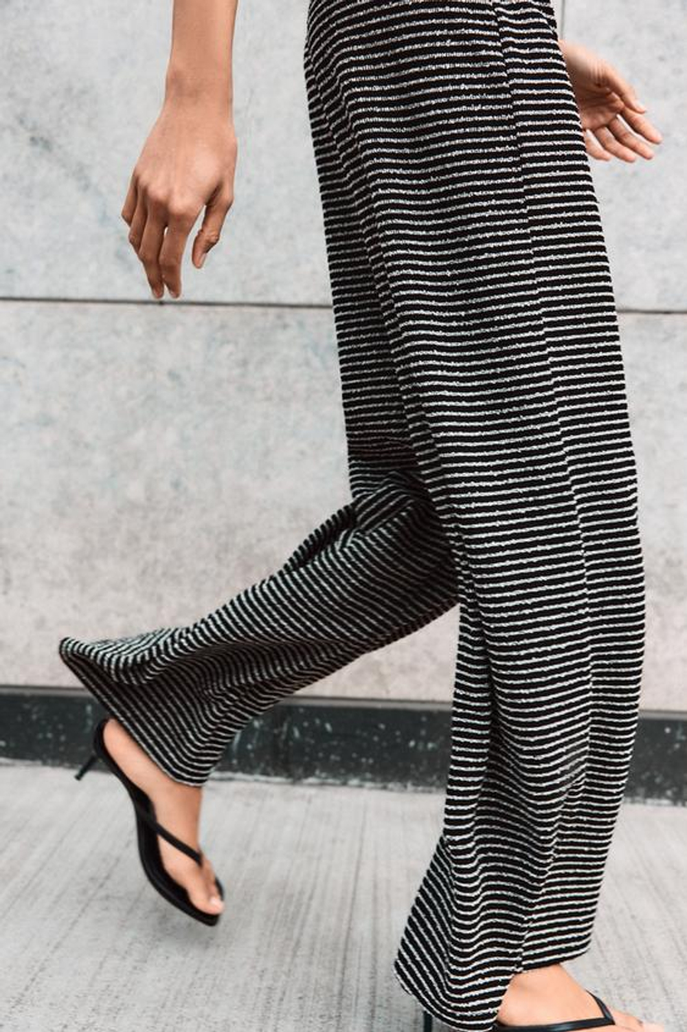 ZARA БРЮКИ ИЗ БУКЛЕ В ПОЛОСКУ, ЧЕРНЫЙ/ЭКРЮ