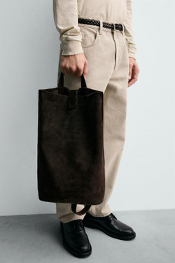 ZARA КОЖАНАЯ СУМКА-ШОПЕР, КОРИЧНЕВЫЙ