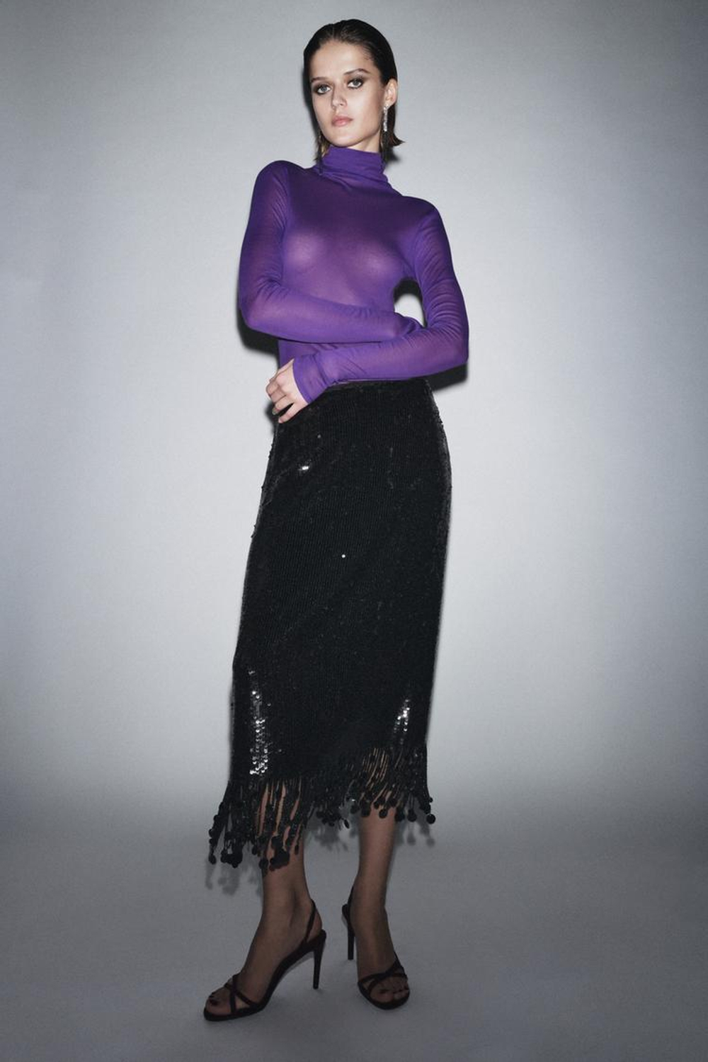 ZARA ФУТБОЛКА ИЗ ХЛОПКА SUPIMA®, ФИОЛЕТОВЫЙ