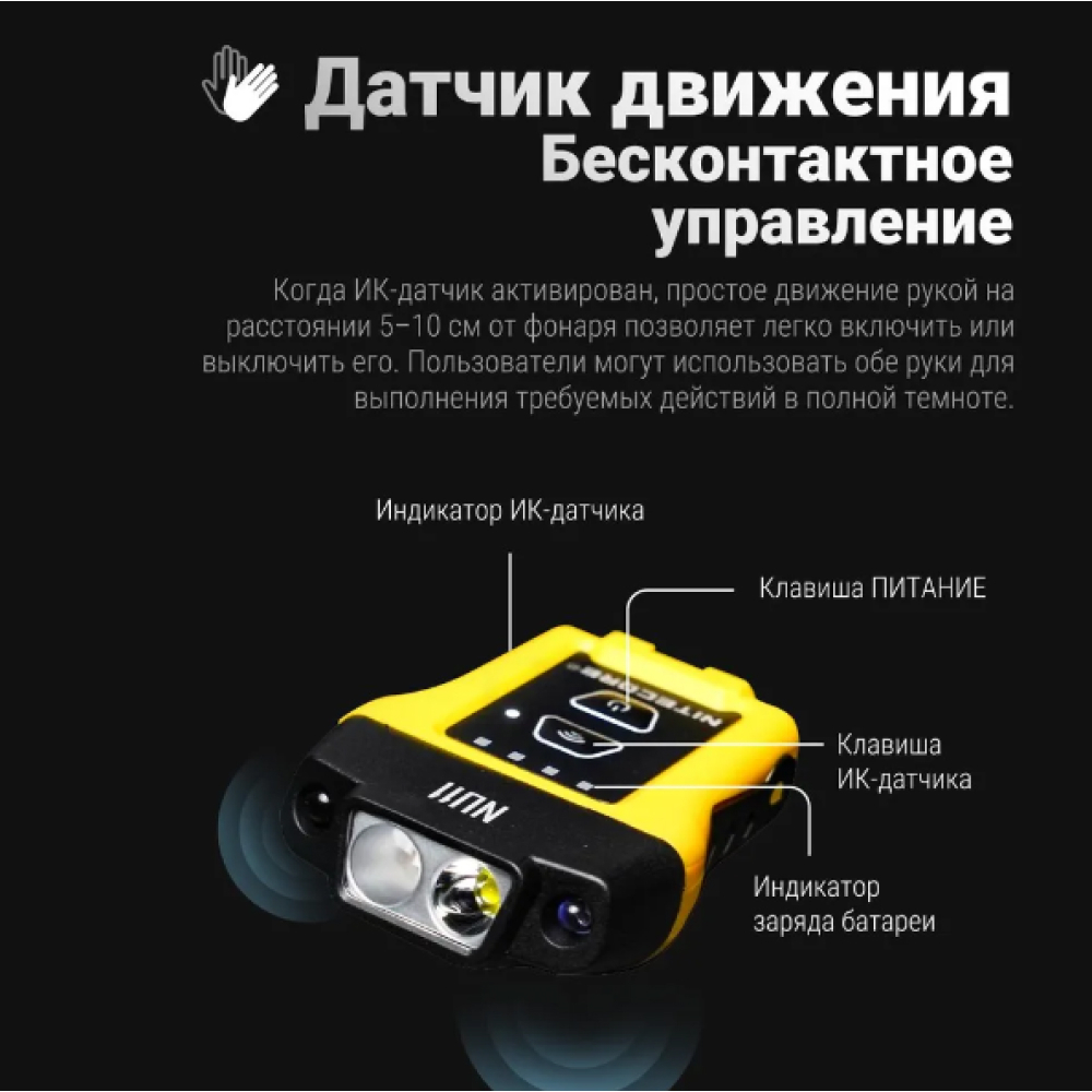 Фонарь налобный Nitecore NU11 140 люмен бесконтактное управление
