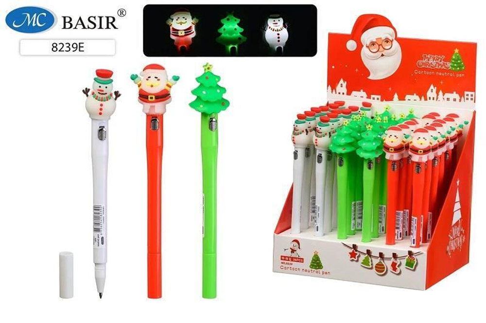 Ручка шариковая синяя, фонарик "Новогодние" в ассортименте (Basir)