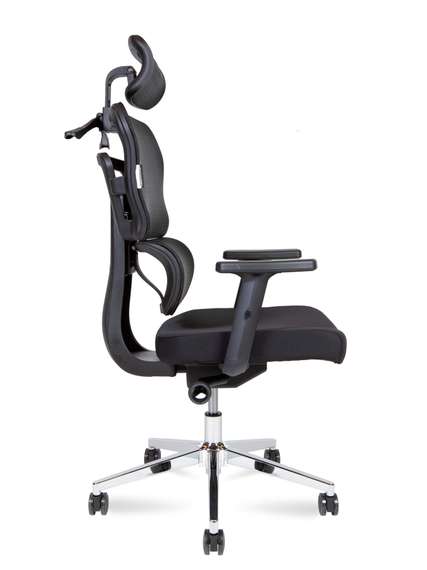 Кресло офисное Норден / Эрго / Ergo / черный пластик / черная сетка / черная ткань