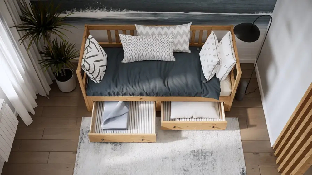 Кровать-тахта с хранилищем - аналог IKEA HEMNES / ХЕМНЭС/ ХЕМНЕС / КЫМОР / ИКЕА 80х200 см, светло-коричневый