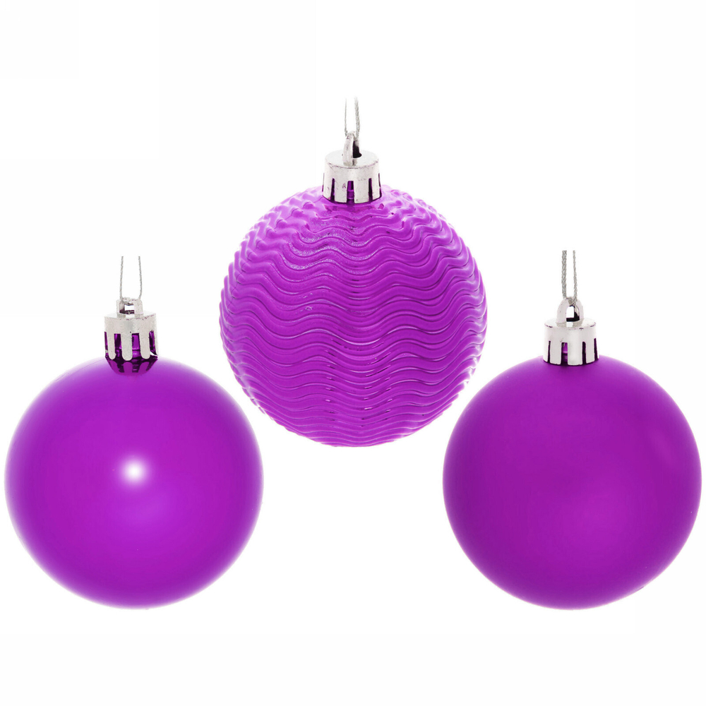 Новогодние шары 6 см (набор 6 шт) «Микс фактур», фиолетовый