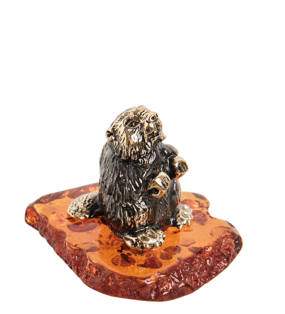 Народные промыслы AM- 796 Фигурка «Бобер» (латунь, янтарь)