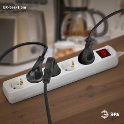 Удлинитель электрический ЭРА UX-5es-1,5m с заземлением с выключателем 5 розеток 1,5м ПВС 3x0,75мм2 10А | 