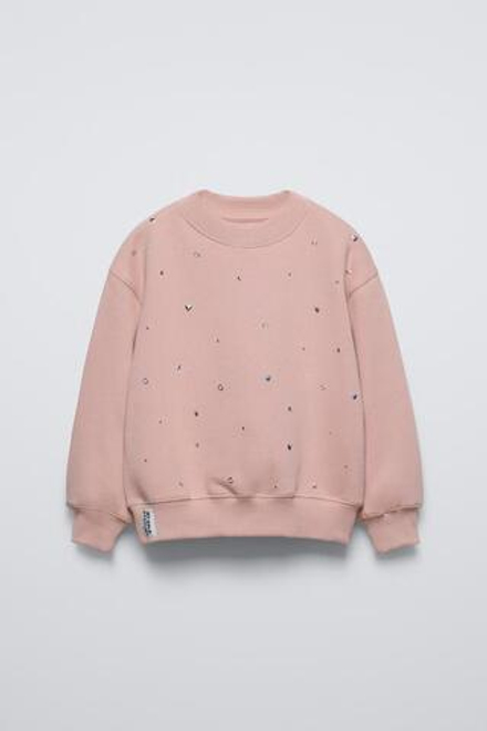 ZARA ТОЛСТОВКА С ЗАКЛЕПКАМИ, ЛИНЯЛЫЙ РОЗОВЫЙ