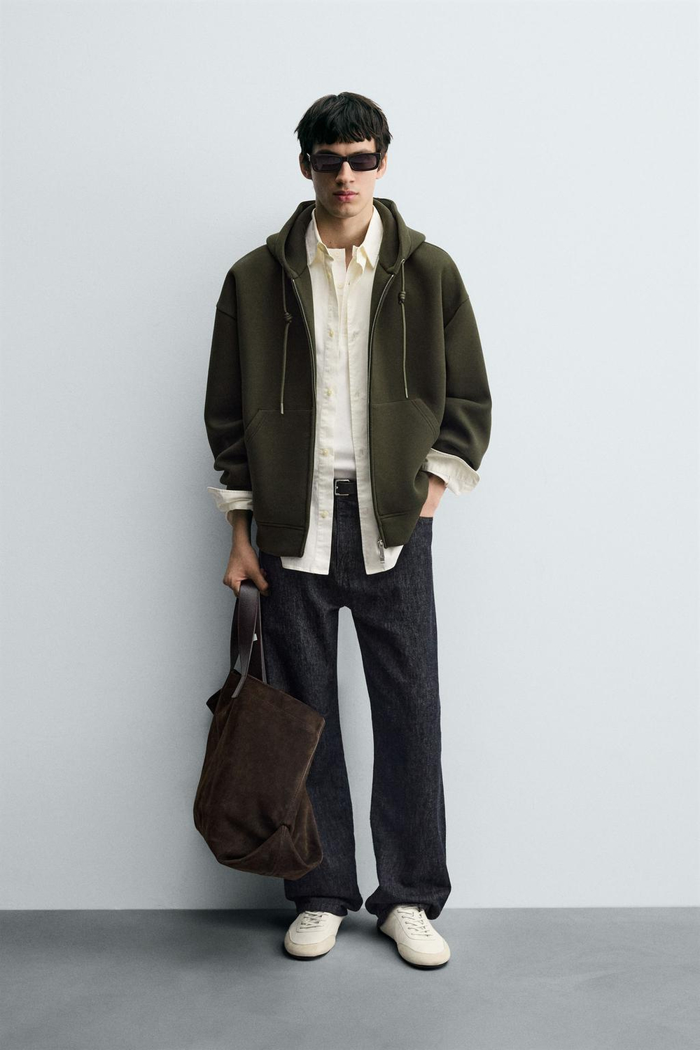 ZARA ХУДИ С КАПЮШОНОМ ИЗ НЕОПРЕНА, ТЕМНО-ЗЕЛЕНЫЙ