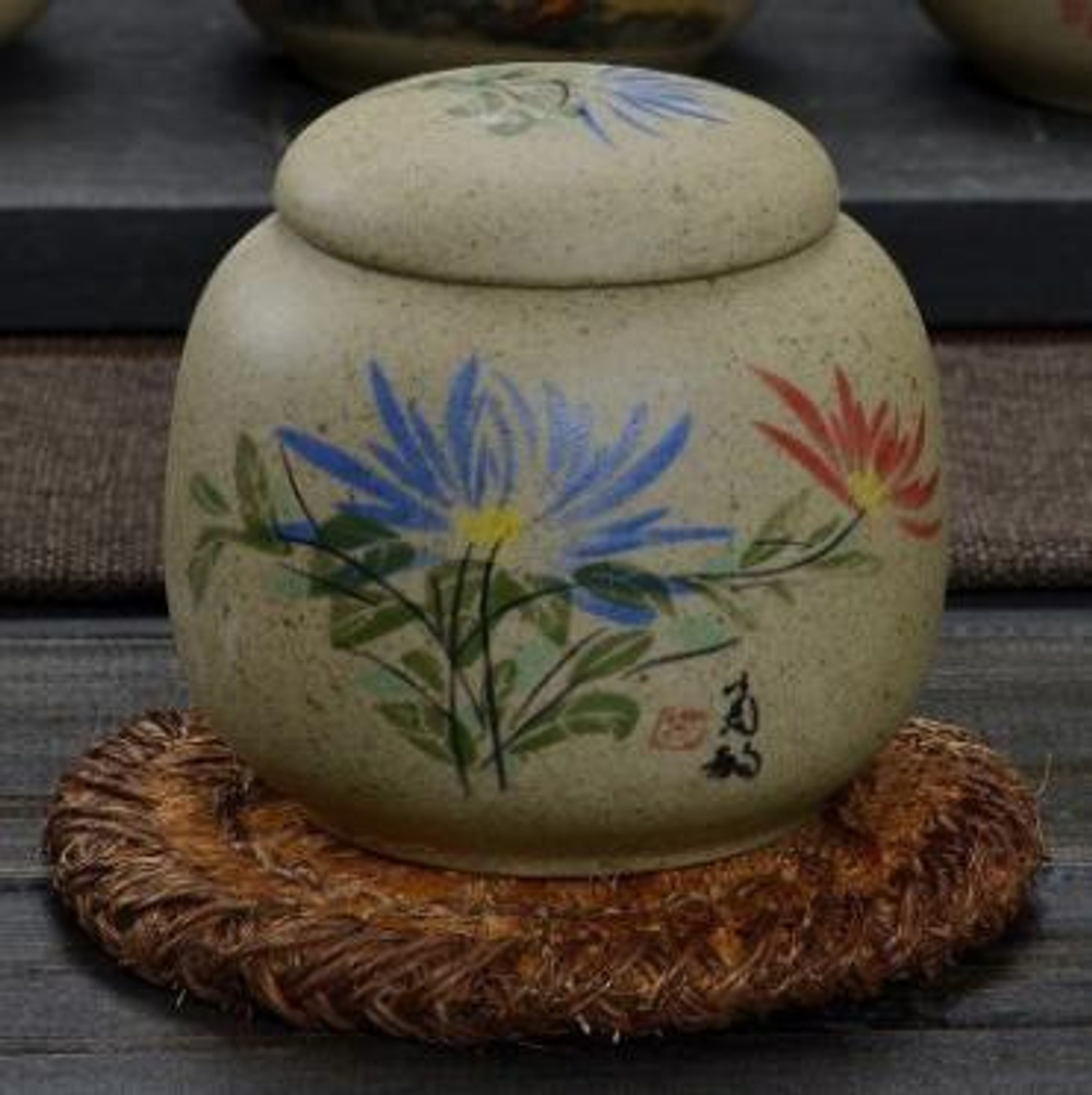 278004 Чайница серия-КРЕСТЬЯНСКАЯ "Хризантема" h=8см, d=8,5см, 200мл, глина песочный