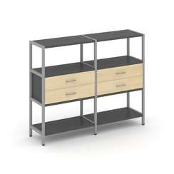 Shelf System Двухсекционный стеллаж трехярусный с ящиками SN.STM-322 Антрацит/Акация Лорка/Металл Се