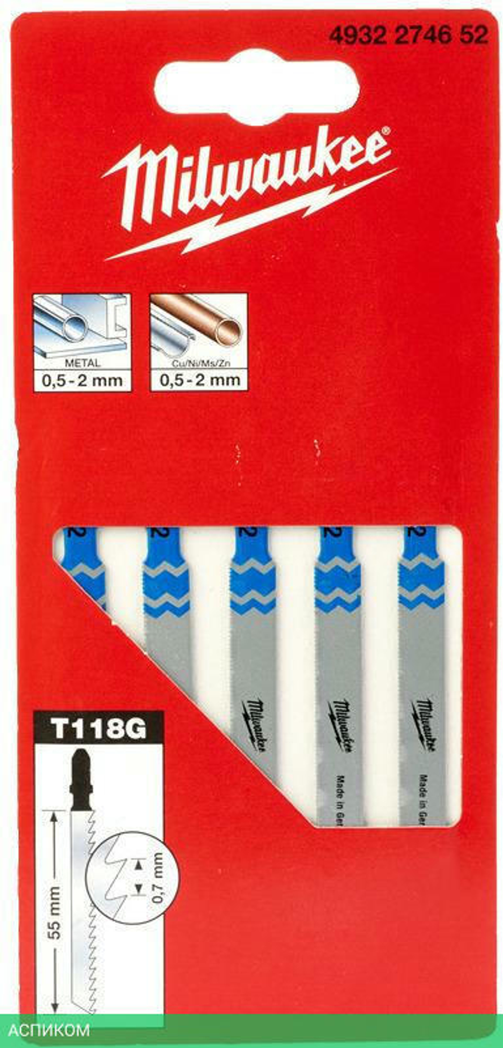 Пильное полотно для лобзика Milwaukee T118G 50мм 5шт (4932274652)
