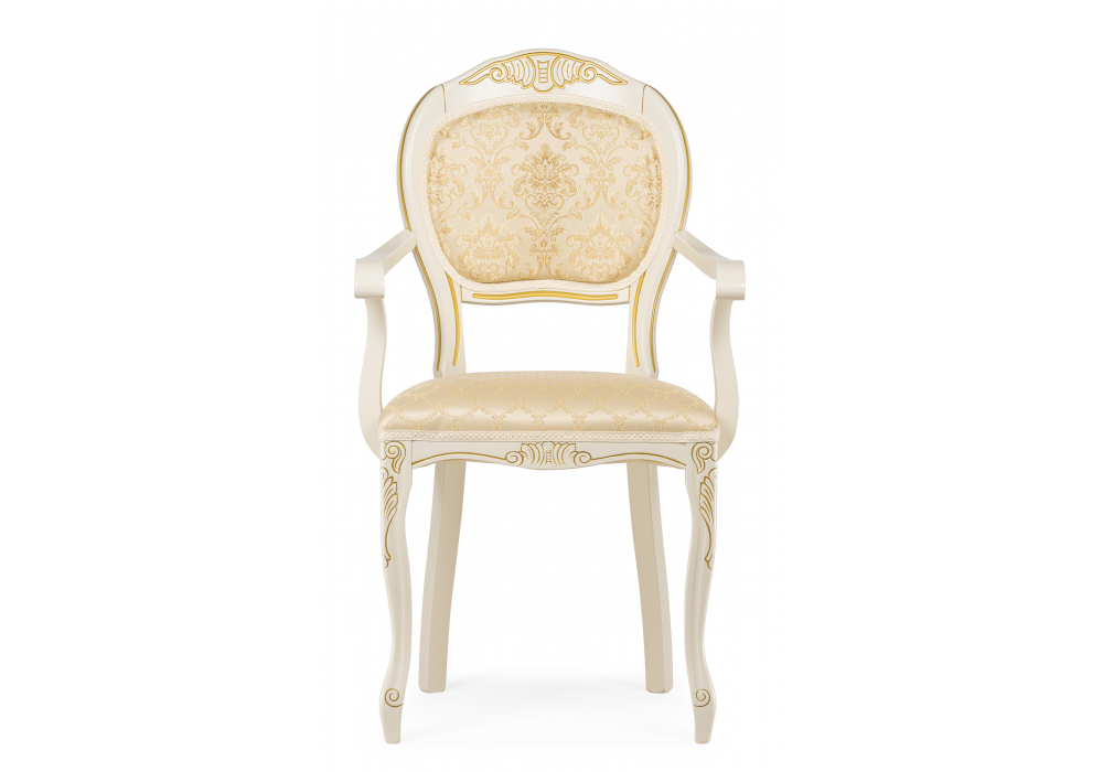 Стул деревянный Woodville Лауро патина золото, бежевый, ножки белые