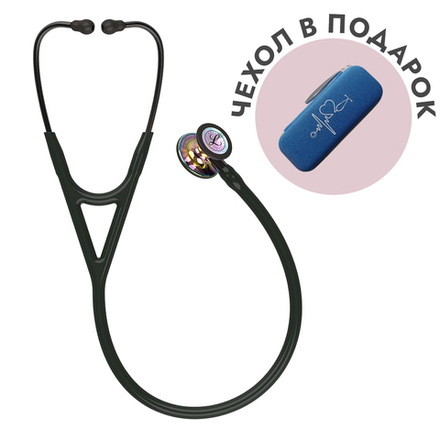 Стетоскоп Littmann Cardiology IV, черный, радужная акустическая головка, дымчатый ствол (6240)