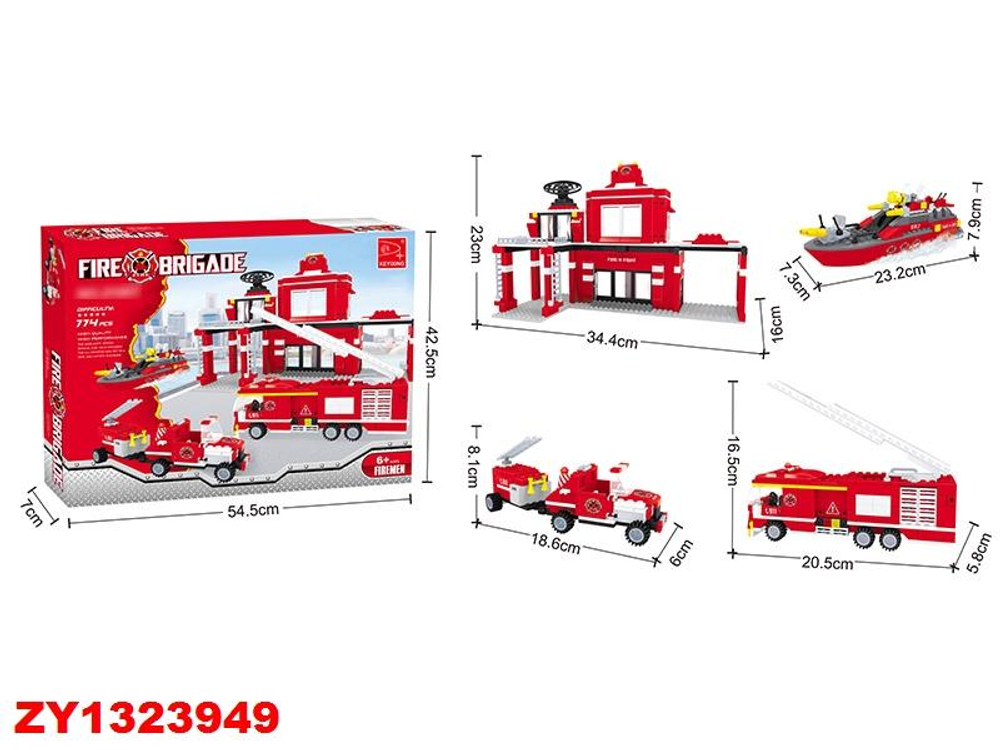 Конструктор блочный Аусини Пожарная бригада 774дет., коробка 21001