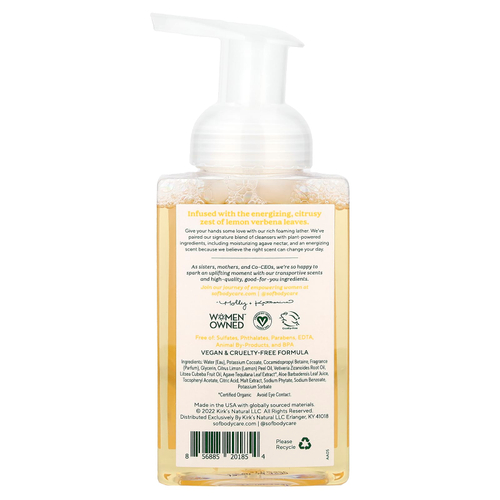 SoF, Увлажняющая пенка для мытья рук с нектаром агавы, лимонной вербеной, 236 мл (8 жидк. унц.)