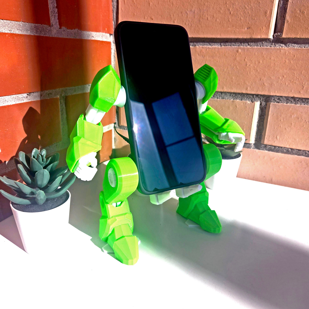 Подставка-экзоскелет для телефона (робот), раздвижная, 3D печать, бело-зеленая